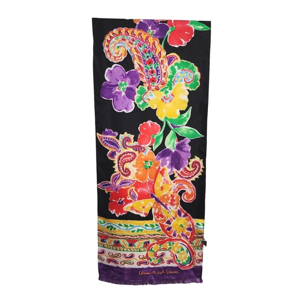 LAUREN RALPH LAUREN LRL Floral Paisley Butterfly Scarf 12x54 Colorful Artsy Y2K